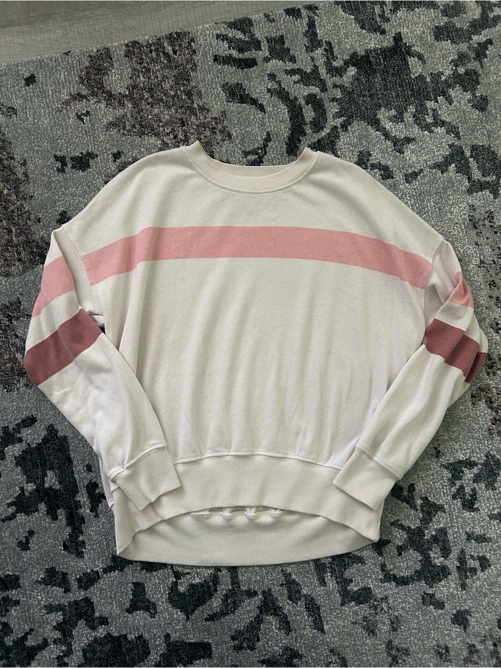 Sundry Cream Crewneck Sweater with Pink Stripes